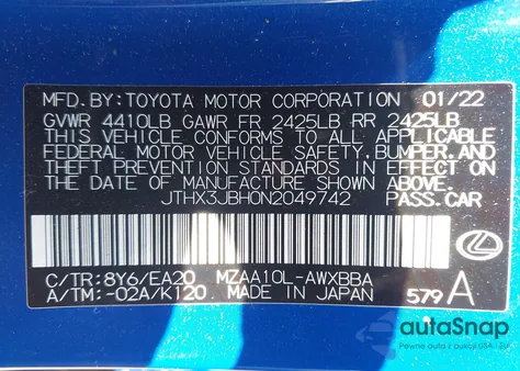 2022 Lexus Ux 200 Base z USA, uszkodzony, nr VIN JTHX3JBH0N2049742